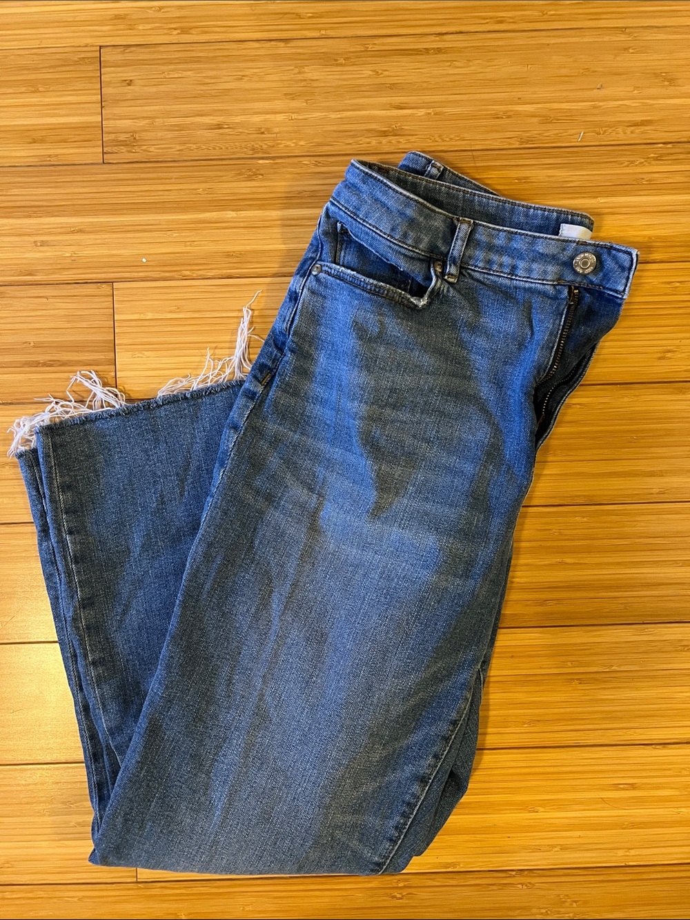 LOFT Curvy Women's Blue Raw-Hem Straight Jeans